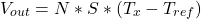 \begin{align*}V_{out} = N*S*(T_{x}-T_{ref})\end{align*}